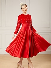 economico Lunghezza del pavimento-Abito A-Line per madre della sposa elegante collo gioiello lungo fino al pavimento in satin maniche lunghe con pieghe e paillettes