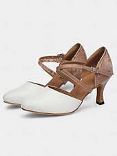 abordables Chaussures de danses latines-chaussures de danse latine classiques en cuir noir pour femmes avec semelle en daim souple et brides croisées | parfaites pour l&#039;entraînement et les performances