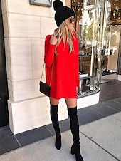 voordelige Gebreide jurken-Dames Trui jurk Casual Zacht Heldere kleur Geribd Coltrui Gebreid Lange mouw Lange tops breien Buiten Dagelijks Weekend Zwart Wit Herfst Winter