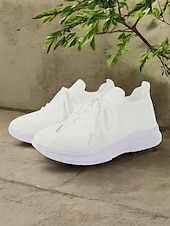 preiswerte Damen-Sneaker-weiße, leichte Strick-Schnürsneaker für Damen – atmungsaktive Sportschuhe zum Laufen, Gehen und für den Komfort im Alltag
