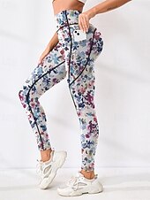 cheap Yoga Leggings &amp; Tights-Women&#039;s Yoga Pants Yoga Leggings High Waist Yoga Gym Workout Pilates Tights Floral Blue Fall Sports Activewear Stretchy Slim