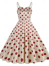 preiswerte Kleider-Retro Vintage 1950er Rockabilly Knielang Kleid Swing-Kleid Ausgestelltes Kleid Spaghetti-Träger Tupfen Kariert / Gingham A-Linie Damen Karneval Urlaub Alltagskleidung Junggesellinnenabschiedsparty