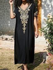abordables Robes Bohémiennes-Femme Robe Maxi Robe casual robe boheme Décontractées Vacances du quotidien Standard Floral Demi Manches Col V Rouge Bleu Dorée Eté Printemps Automne