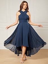 billiga Bröllopsgästklänningar-A-linjeformade bröllopsgästklänningar elegant klänning formell te-längd ärmlös en axel höst bröllopsgäst chiffong med rynkor