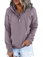 abordables Sudaderas y Sudaderas con Capucha Texturizadas-Mujer Casual Manga Larga Sudadera Tops regulares Calle Uso Diario Retazos Botones Negro Vino Morado Otoño Invierno