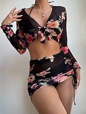 olcso 3 részes bikini szett-Női Fürdőruha Bikini Három darab Merész Fürdőruha Nyitott hátú Vékony Szabadság Strandruházat Tömör szín Kötőfék nyaka Ujjatlan Hosszú ujj Fürdőruhák
