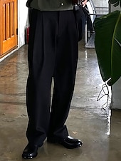 baratos Solto-Homens Social Calças chinês Calças Plissadas Botões Bolsos Perna reta Tecido Conforto Formal Festa Trabalho Moda Estilo Clássico Preto Cinzento Escuro Micro-Elástica