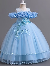 baratos Vestidos para Menina das Flores de Casamento-Vestido de Florista Comprimento Total Princesa Concurso  Performance Vestido Prom Fofo Chiffon com Laço(s) Camada Plissada Ajuste 3-16 Anos