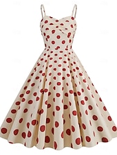 preiswerte Kleider-Retro Vintage 1950er Rockabilly Knielang Kleid Swing-Kleid Ausgestelltes Kleid Spaghetti-Träger Tupfen Kariert / Gingham A-Linie Damen Karneval Urlaub Alltagskleidung Junggesellinnenabschiedsparty
