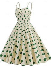 preiswerte Kleider-Retro Vintage 1950er Rockabilly Knielang Kleid Swing-Kleid Ausgestelltes Kleid Spaghetti-Träger Tupfen Kariert / Gingham A-Linie Damen Karneval Urlaub Alltagskleidung Junggesellinnenabschiedsparty