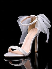 abordables mariée-Escarpins de mariage pour femmes ornés de perles blanches avec nœud et bride à la cheville – chaussures de mariée élégantes pour mariages et événements officiels