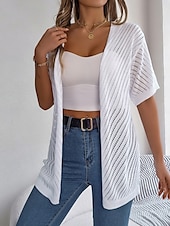 abordables Cardigans et vêtements d&#039;extérieur-Femme Pull Chandail Gilet Cardigan Décontractées Flexible Couleur monochrome A côtes Ouvrir le devant Tricoté Manches courtes Hauts réguliers Tricoter Extérieur du quotidien Fin de semaine Blanche