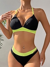 levne Sady bikin-Dámské Plavky Bikiny 2 ks Plavky Zaštíhlující Vysoký pas Štíhlý prázdniny Oblečení na pláž Pevná barva Proužky Ponořit se Bez rukávů Plavky