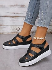 economico Sandali Casual-sandali da donna comodi in similpelle nera con cinturino e suola bianca - perfetti per la spiaggia o le uscite casual