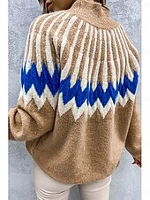voordelige Grafische patronen en details-Dames Trui Casual Zacht Kleurenblok Geribd Strakke ronde hals Gebreid Lange mouw Normale tops breien Buiten Dagelijks Weekend Rood Groen Herfst Winter