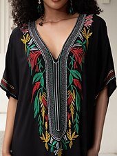 abordables Robes Bohémiennes-Femme Robe Maxi Robe casual robe boheme Décontractées Vacances du quotidien Standard Floral Demi Manches Col V Rouge Bleu Dorée Eté Printemps Automne