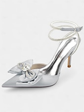 cheap Prom-Nude Satin Rhinestone Bow Pointed Toe Stiletto Heels for Women - Prom Party Shoes or Wedding