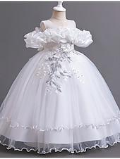 baratos Vestidos para Menina das Flores de Casamento-Vestido de Florista Comprimento Total Princesa Concurso  Performance Vestido Prom Fofo Chiffon com Laço(s) Camada Plissada Ajuste 3-16 Anos