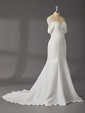 economico Abiti da sposa-Abiti da matrimonio Hall A-Line scollatura a cuore senza spalline lunghezza totale strascico corteo satinato abiti da sposa con fascia  nastro colore solido 2025