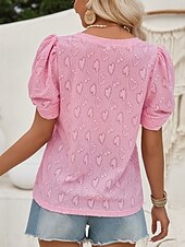 economico Top in Pizzo-Top Eleganti in Pizzo per Donna con Occhielli Maglietta di Colore Solido Regolare Maniche Corte Collo a V Regolare Fit Giornaliero Elegante Casual Romantico Petite Top Estivi da Vacanza Rosa Blu