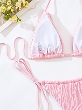 voordelige Bikinisets-Dames Zwemkleding Bikini 2 stuks String Zwempak Blote rug Slank Vakantie Strand Kleding Effen Kleur Halternek Mouwloos Badpakken