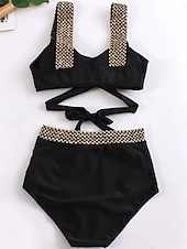 tanie Zestawy bikini-Damskie Stroje kąpielowe Bikini 2 szt Bezczelny Kostium kąpielowy Odkryte plecy Szczupła Urlop Stroje plażowe Jednokolorowe Dekolt w kształcie litery U Bez rękawów Kostiumy kąpielowe