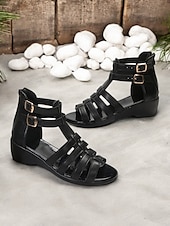 cheap Casual Sandals-Women&#039;s Gladiator Strappy Open Toe Sandals with Double Buckle, Low Wedge Heel Comfortable Summer Shoes for Casual, Vacation, and Daily Wear