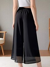 economico gamba larga e vita alta-Per donna A zampa Chino Di tendenza Streetwear Lunghezza intera Vita alta Liscio Cinturino elastico comodo Morbido Comodo Media elasticità Esterno Strada Nero Estate Standard