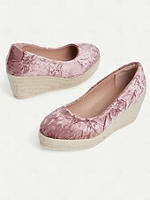 cheap Platform Heels-Women&#039;s Pink Velvet Espadrille Wedge Shoes, Casual Slip-On Platform Flats for Summer and Daily Wear