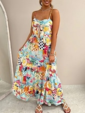 abordables Vestidos de vacaciones-Mujer Vestido maxi Vestido informal Vestido de Columpio Vestido de una línea Vestido lencero Casual Diario Ajuste regular Bloque de color Sin Mangas Con Tirantes Azul Piscina Azul cielo Verano