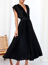 ieftine Rochii Party-Pentru femei Rochie casual Rochie Maxi Zdrobit Casual În V Fără manșon Negru Șampaniu Fucsia Culoare
