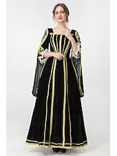 preiswerte Kleid-Mittelalterlich Renaissance Vintage-Kleid Maxi Kleid Glockenärmel Königin Wikinger Einfarbig Quadrathals Kostüm Damen königlich Halloween Karneval Maskerade Abschlussball Festival Erwachsene Kleid
