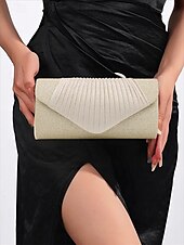 お買い得  クラッチバッグ＆イブニングバッグ-プリーツデザインのシャンパングリッターイブニングクラッチバッグ - 結婚式、パーティー、フォーマルなイベントに最適なエレガントな女性用ハンドバッグ