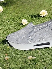 cheap Bride-Women's Glitter Lace Slip-On Platform Sneakers – Dressy Comfort Walking Shoes for Wedding Guests, Parties &amp; Travel (Gold/Black/Silver/Pink/White)