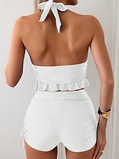 billige Bikinisett-Dame Badetøy 2 stk Shorts Badedrakt Drapering Ferie Mote Helfarge Ermeløs Badedrakter