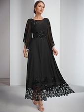 cheap Ankle Length-A-Line Dress Ankle Length Party Dress Cocktail Dress Long Sleeve Jewel Neck Elegant Sparkle &amp; Shine Formal Chiffon Mother of the Bride Dress with Lace Embroidery Solid Color