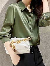 voordelige Elegante topjes-Dames Overhemd Blouse Effen Kleur Basic Casual Lange mouw Overhemdkraag Normale tops Dagelijks Knop Wit Groen Grijs Herfst Winter