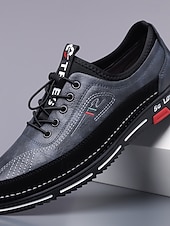 cheap Casual Lace-Up Shoes-Men's Comfortable Business Casual Walking Sneakers, Lightweight Faux Leather Lace-Up Shoes for Travel, Work &amp; Daily Wear