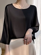 levne Dámské pracovní topy-Dámské Halenka Pevná barva Elegantní stylové 3/4 délka rukávu Tričkový Běžné topy Dovolená Párty Práce Černá Vodní modrá Khaki Jaro Podzim
