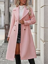 cheap Coats &amp; Trench Coats-Women&#039;s Winter Coat Winter Jacket Outdoor Street Daily Fall Winter Long Coat Regular Fit Warm Breathable Comtemporary Stylish Jacket Long Sleeve Solid Color with Pockets Pink