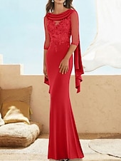 preiswerte Bodenlänge-Meerjungfrau  Trompete Brautmutter Kleid Elegantes Wickelkleid Inklusive Juwelenhals Bodenlänge Satin Halbarm mit Applikationen Raffung 2025