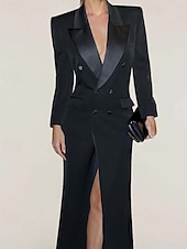 cheap Floor Length-Blazer Dress Mermaid / Trumpet Evening Gown Elegant Dress Pinstripe Tuxedo Dress Zipper Up Wedding Guest Formal Floor Length Long Sleeve Peak lapel collar Satin with Pocket 2025