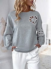 economico Felpe e Sweatshirt Texturizzati-felpa da donna casual semplice strada abbigliamento quotidiano girocollo patchwork manica lunga grigio autunno inverno