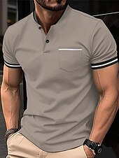 preiswerte Klassisches Poloshirt für Herren-Herren Golfhemd Golf Poloshirts Arbeit Casual Ständer Kurzarm Basic Modern Farbblock Patchwork Knopf Frühling Sommer Regular Fit Wein Schwarz Weiß Himmelblau Khaki Grau Golfhemd