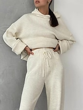 tanie Damskie dresy-Damskie Moda Moda miejska Codzienny Bluza z Kapturem Spodnie dresowe Długi rękaw Półgolf Równina Ściągana na sznurek Codzienny Czarny Biały Niebieski Jesień Regularny