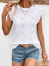 billige Tanks og camisole til kvinner-Kvinnes Camisole Tank Top Ensfarget Grunnleggende Hverdagslig Kortermet Rund U-ring Regular Topper Daglig Hull Hvit Rosa Beige Sommer Vår