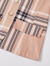 voordelige Tweedelige sets-Dames Blazer Chinese Lange mouw Overhemdkraag Ruitjes Lapwerk Khaki Herfst Normale pasvorm