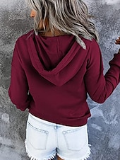 abordables Sudaderas y Sudaderas con Capucha Texturizadas-Mujer Casual Manga Larga Sudadera Tops regulares Calle Uso Diario Retazos Botones Negro Vino Morado Otoño Invierno