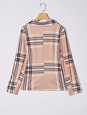 voordelige Tweedelige sets-Dames Blazer Chinese Lange mouw Overhemdkraag Ruitjes Lapwerk Khaki Herfst Normale pasvorm