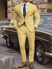 billiga Herrars klassiska kavajer-Herr Studenten Uppsättning Kavaj Företag Cocktailfest Bröllopsfest Mode Ledigt Vår &amp; Höst Polyester Slät Knappar Ficka Bekväm Enkelknäppt Blazer Gul Rodnande Rosa Kungsblå Blå
